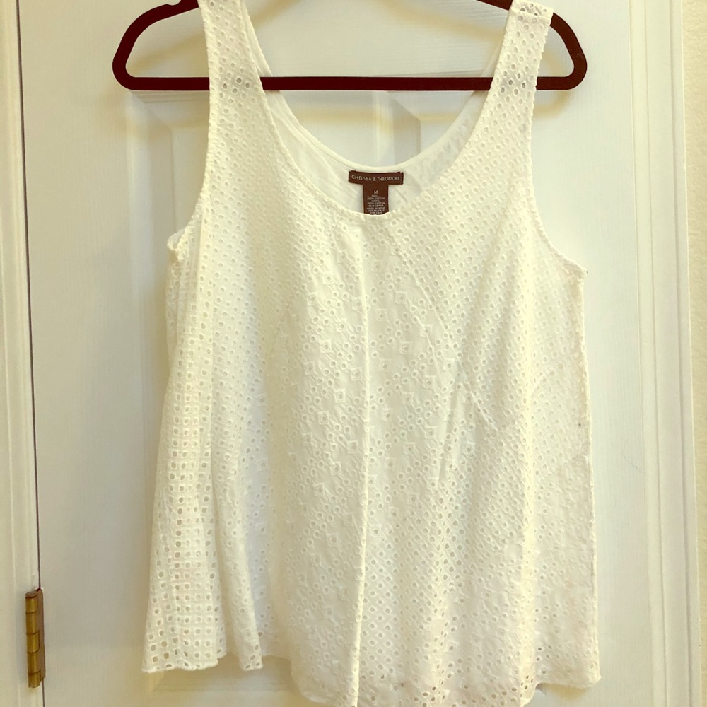 Sleeveless white eyelet top